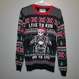 Ugly Christmas Sweater "Ride to Live, Live to Ride" biker Size Small NWOT